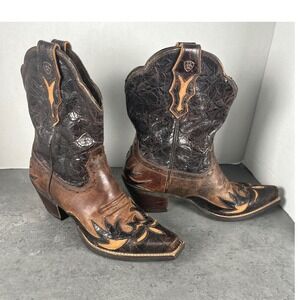 Ariat Western Cowboy Boots Women's US 6.5 Brown Embossed Leather Square Toe Heel